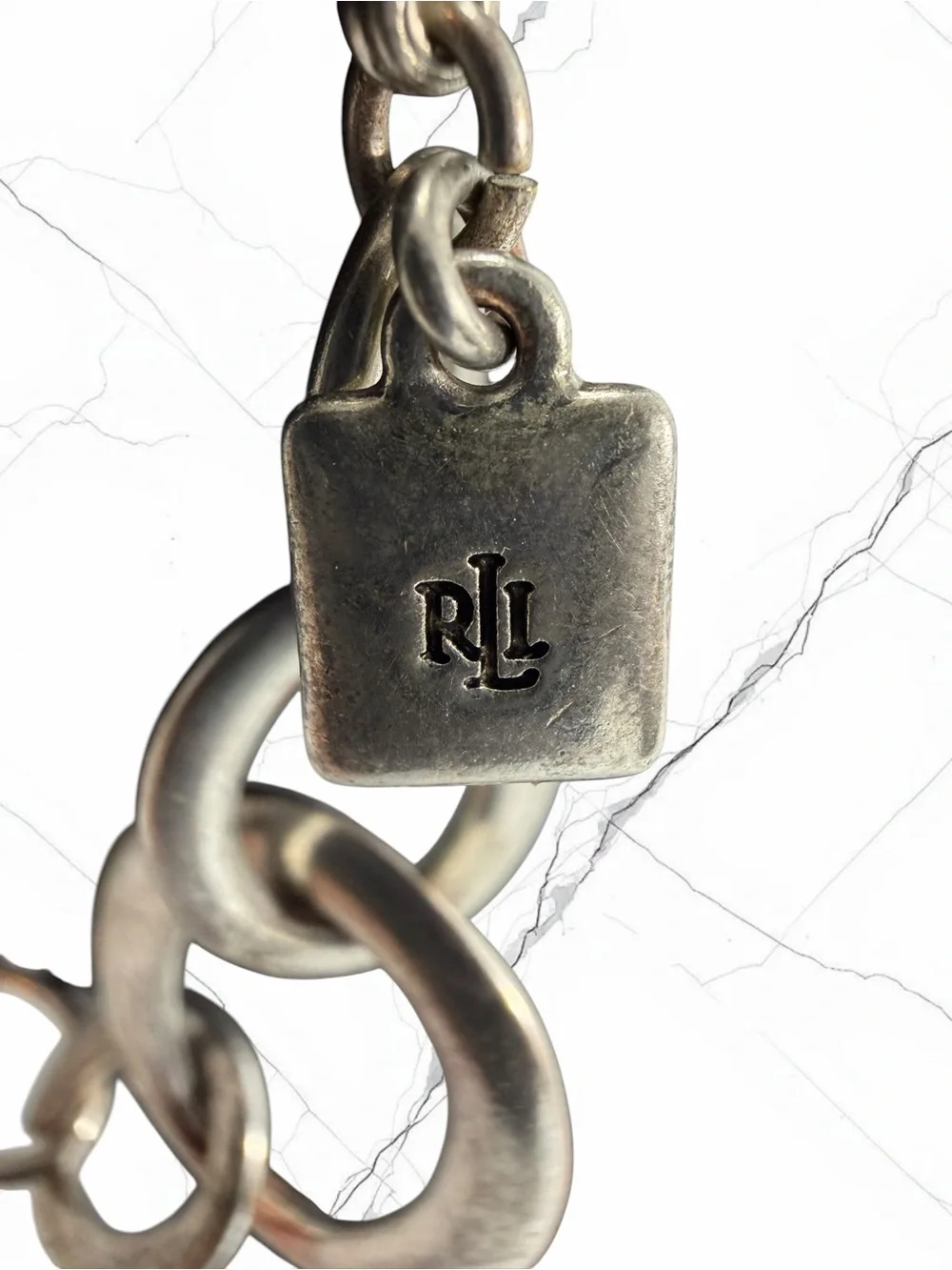 Vintage Ralph Lauren Silver Tone Oval Link Bracelet Chunky Chain Statement 7”